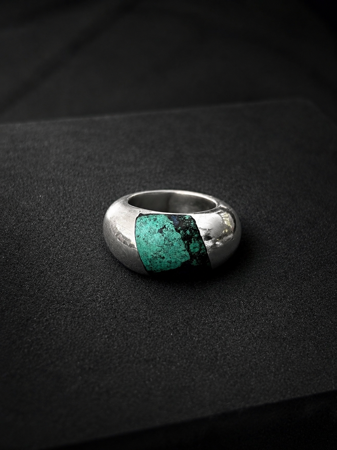 Heavy Ring with Rectangle of Azur Malachite