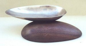 Ovoid Rosewood Ashtray Attached to a Silver Ovoid Identical - Photo 1