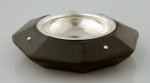 Ashtray of Ebony with Silver Bowl - Photo 1