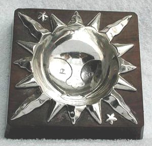 Rosewood Frame Ashtray with an Inset Silver Stylized Sun - Photo 1