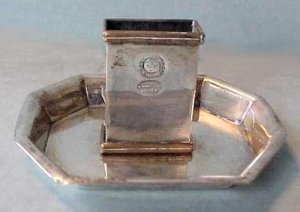 Octagonal Silver Rimmed Ashtray with Center Match Holder - Photo 1