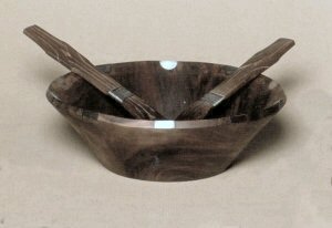 Wooden Salad Bowl with Inset Silver Discs Set Around Top - Photo 1