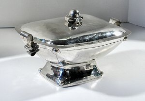 Covered Silver Vegetable Dish on a Raised Rectangular - Photo 1