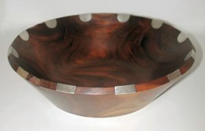 Highly Figured Mahogany Salad Bowl with Inset Silver Discs - Photo 1