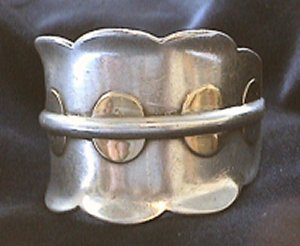 Large Scalloped Cuff Bracelet with Six Gold Discs Under - Photo 1
