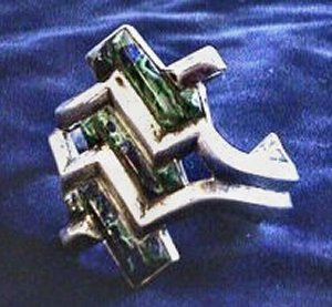 Cuff Bracelet with Three Tiers of Faceted Azur Malachite - Photo 1