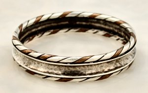 Bangle Bracelet of Concave Hammered Silver and a Silver - Photo 1