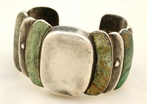 Cuff Bracelet with Crescents of Azur Malachite Rather Than - Photo 1
