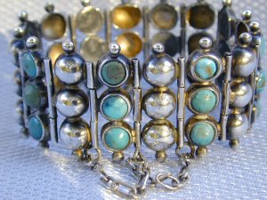 Bracelet Made of Three Tiers of Hollow Silver Half Balls - Photo 1