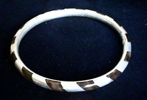 Large Silver Bangle Bracelet with Diagonal Ribbons - Photo 1