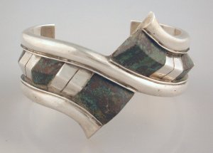 Cuff Bracelet with Azur Malachite Matrix - Photo 1