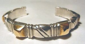 Pyramid Cuff Bracelet in Silver and Gilded Silver - Photo 1