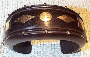 Ebony and Gold Cuff Bracelet with Inset Circles - Photo 1