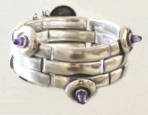 Bracelet of Three Rows of Flattened Tubes with Cylindrical - Photo 1