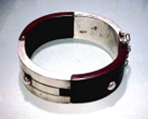 Alternating Silver and Rosewood Round Bangle Bracelet - Photo 1