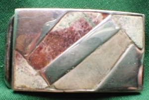 Rectangular Silver Belt Buckle with Inset Wedges of Red - Photo 1