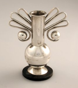 Bud Vase of Silver on a Rosewood Base - Photo 1