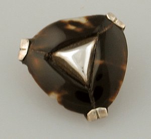 Triangular Button of Tortoise Shell with Center Silver - Photo 1