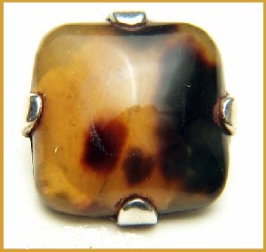 Square Tortoise Shell Button Held with Silver Tabs - Photo 1