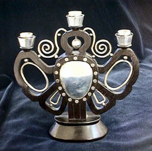 Ornate Ebony and Silver Candelabra