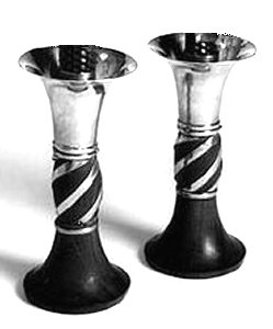 Tall Candlestick with Silver Horn Top - Photo 1