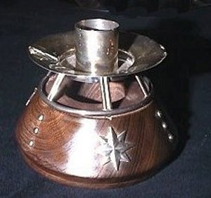 Rosewood Candlestick with Applied Silver Stars and Silver - Photo 1