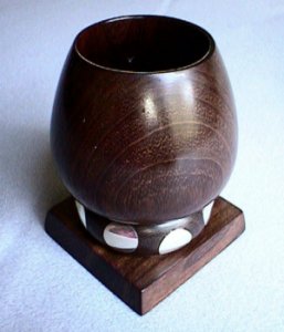 Rosewood Urn on a Square Base Has a Turned Band Inset - Photo 1