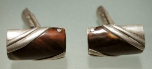 Cuff Links of Tortoise Shell Banded with Silver at Diagonal - Photo 1