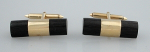 Gold Cuff Links with Flattened Ebony Cylinders Flanking - Photo 1