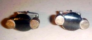 Obisidian Cuff Links with a Silver Disc at Each End - Photo 1