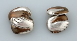 Cuff Links with Copper and Silver Clasped Hands - Photo 1