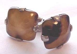Backed Cuff Links with Square Pieces of Tortoise Shell - Photo 1