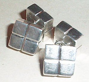 Square Silver Cuff Links with Incised Lines Dividing Each - Photo 1