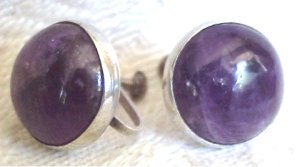 Round Cabochon Amethyst Earrings - Photo 1