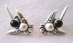 Hummingbird Earrings Set with Obsidian Cabachons - Photo 1