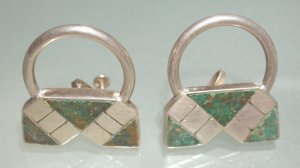 Earrings with Inlaid Azur Malachite and a Silver Loop - Photo 1