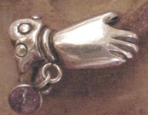 Earrings of a Silver Hand with a Cabochon Amethyst Dangling - Photo 1