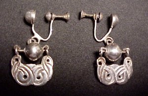 Earrings with a Silver Ball and a Somewhat Semi-Circular - Photo 1