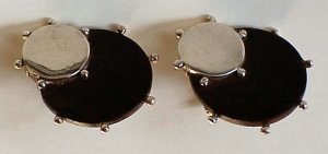 Earrings of Larger Ebony Circle on Which a Smaller Silver - Photo 1