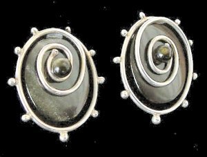 Earrings of Obsidian Discs with a Beaded Silver Wire - Photo 1