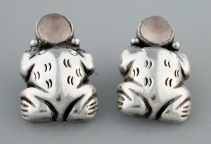 Unusual Frog Earrings with Rose Quartz - Photo 1