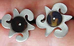 Flat Silver Earrings with a Mounted Tortoise Shell Disc - Photo 1