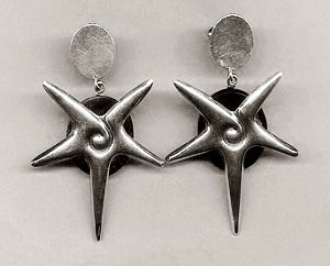 Silver and Obsidian Star Earrings - Photo 1