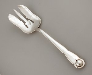 Salad Server Fork with Flattened Silver Ball at End - Photo 1