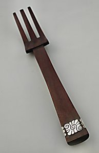 Rosewood Salad Fork with an Incised Silver Band at Bottom - Photo 1