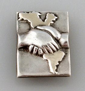 Rectangular Lapel Button with Clasped Hands Over Western - Photo 1