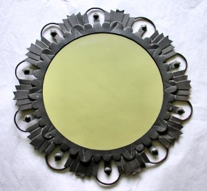 Round Tin Hanging Mirror with Wire Loops and Cut Out Designs - Photo 1