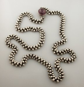 Long Caviar Necklace with a Very Large Amethyst Cabochon - Photo 1