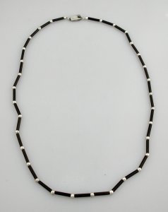 Necklace of Ebony Tubes Interspersed with Silver Beads - Photo 1