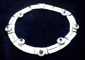 Bamboo Silver Necklace with Circles Set with Amethyst Prongs - Photo 1